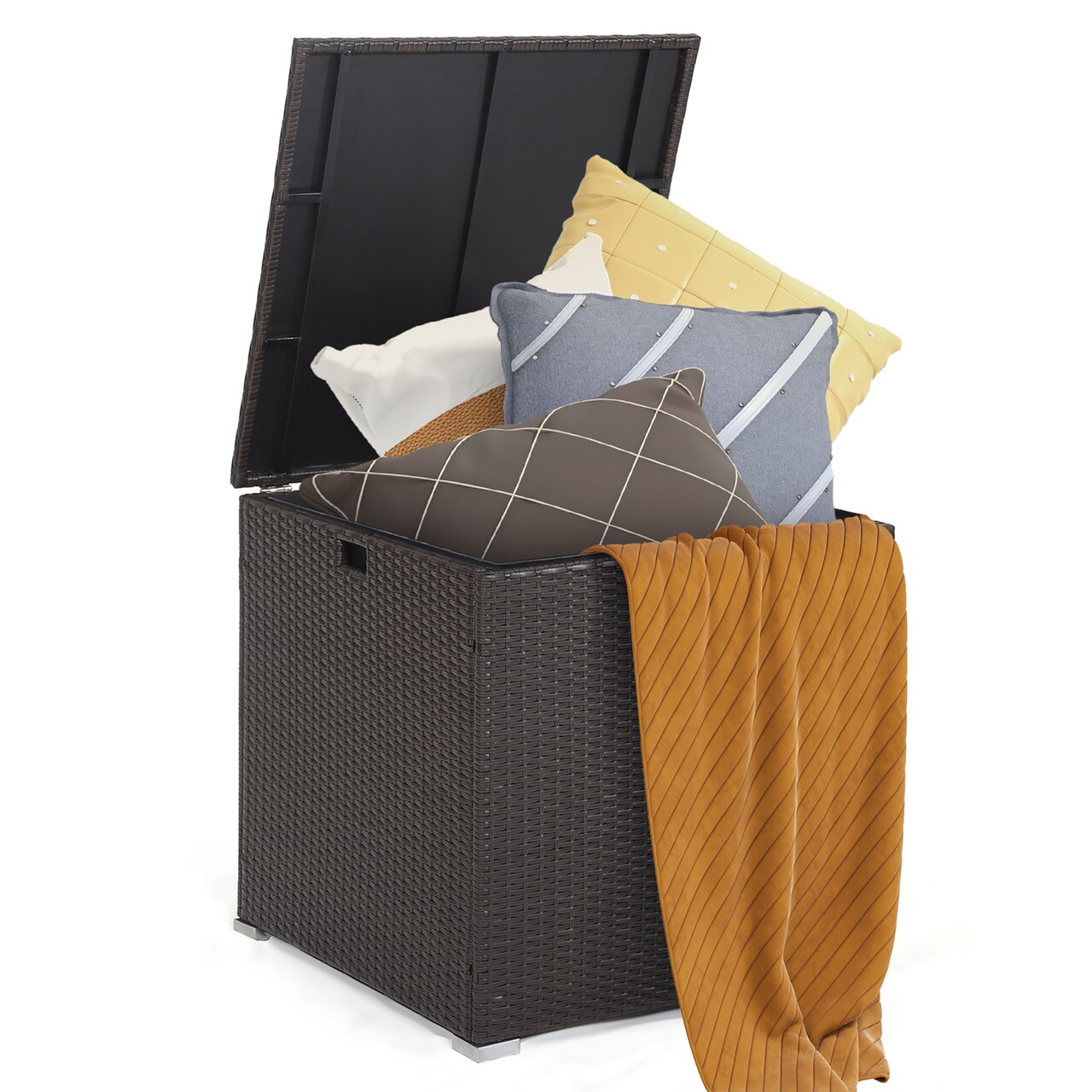 Costway 72 Gallon Patio Rattan Wicker Storage Deck Box Container with Liner Garden